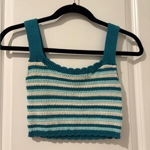 Wild Fable Teal and Cream Striped Knit Top